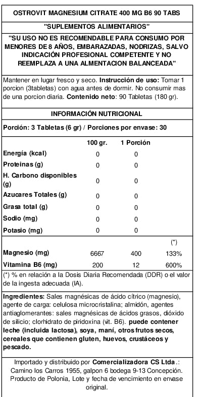 CITRATO DE MAGNESIO 400 MG + B6 90 TABS