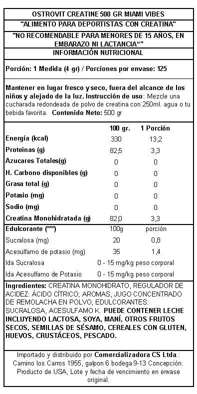 CREATINA MONOHIDRATADA 500 GR MIAMI VIBES